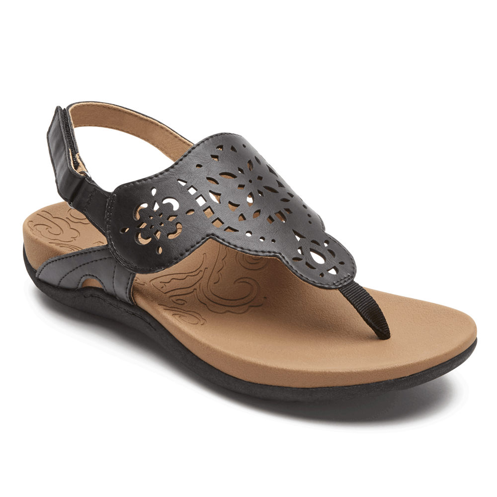 Rockport Sandals For Womens Black - Ridge Circle Cutout Thong - ZH0492678